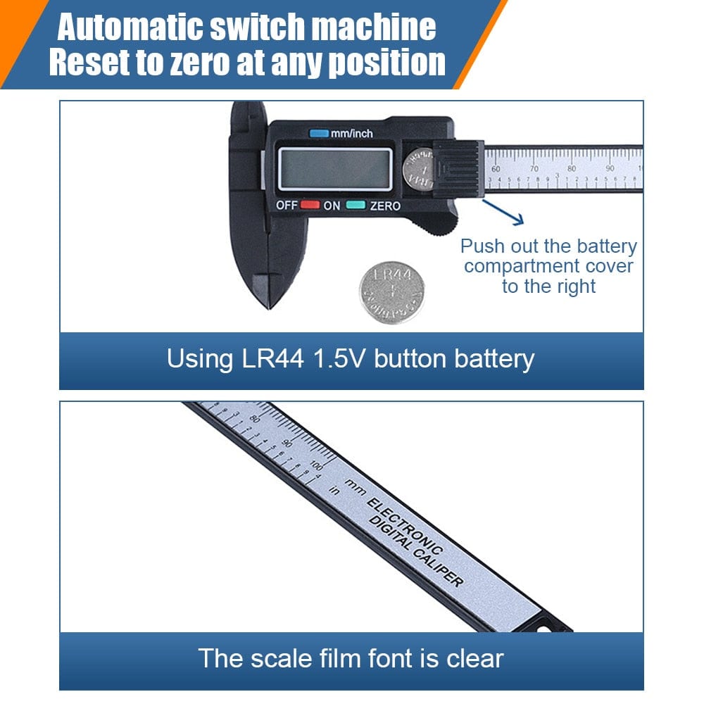 Electronic Digital Vernier Micrometer Caliper Measuring Tool Stainless Steel Large LCD Screen 0-6 Inch/150mm