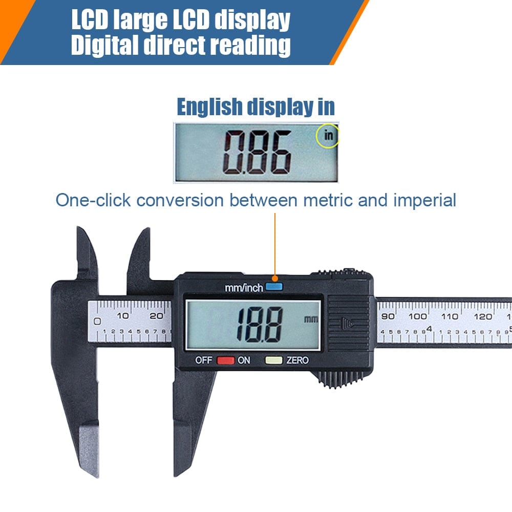 Electronic Digital Vernier Micrometer Caliper Measuring Tool Stainless Steel Large LCD Screen 0-6 Inch/150mm