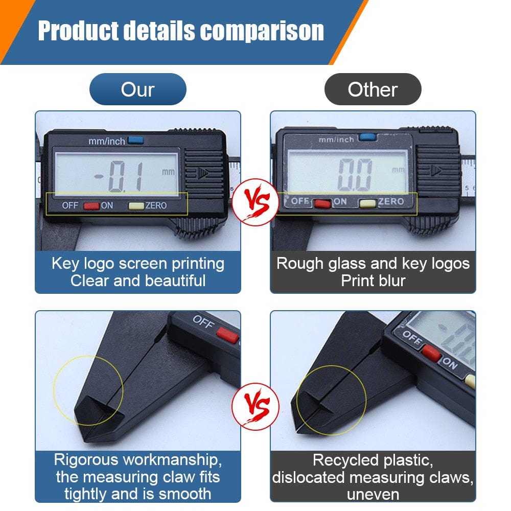 Electronic Digital Vernier Micrometer Caliper Measuring Tool Stainless Steel Large LCD Screen 0-6 Inch/150mm