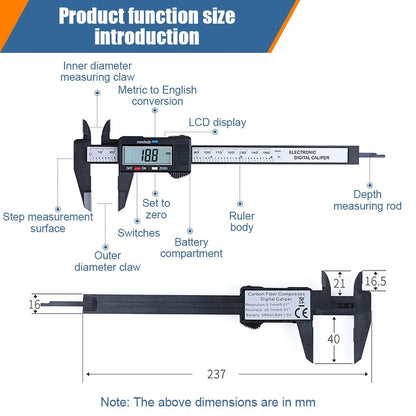 Electronic Digital Vernier Micrometer Caliper Measuring Tool Stainless Steel Large LCD Screen 0-6 Inch/150mm