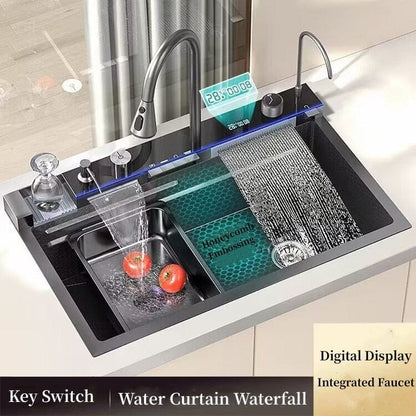 SearchFindOrder 75X46CM 304 Stainless Steel Cascading Kitchen Sink with Smart Faucet and Accessories