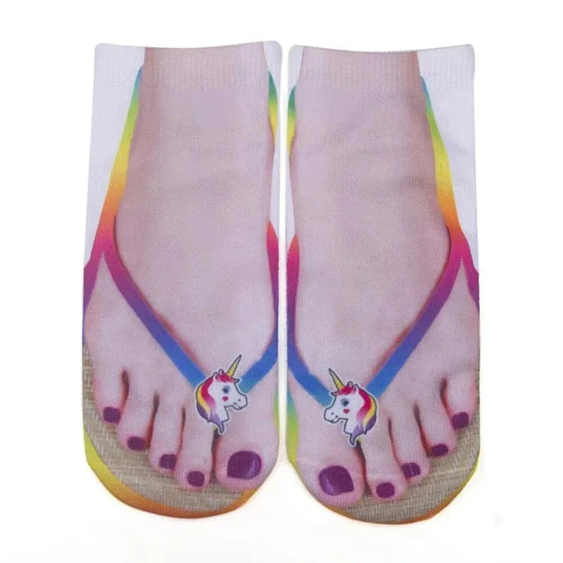 SearchFindOrder 26 Whimsical 3D Print Delight Socks Playful Flip Flop Edition