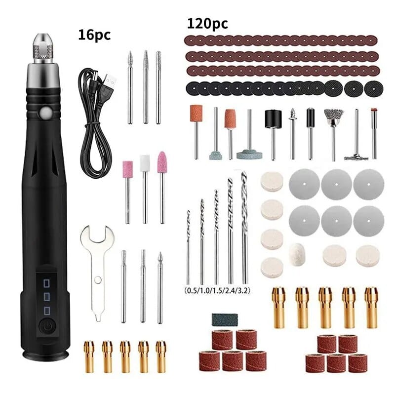 Mini Cordless Rotary Tool, Portable 5V Jewelry Polishing Kit with 120 Pieces Rotary Accessory Kit, Max Speed Load up to 15000 RPM, USB Charging, Engraving Pen, Polishing, Grinding, DIY Crafts