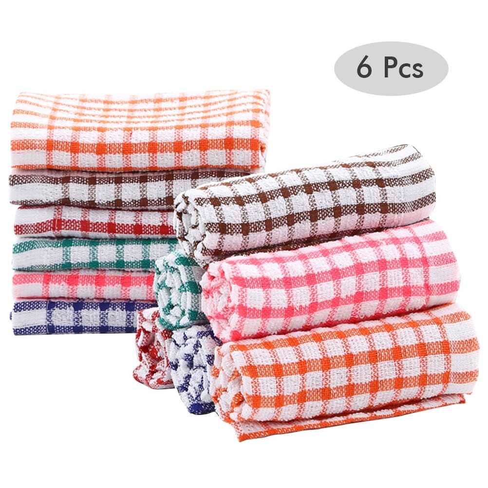 Absorbent Lint Free Cotton Kitchen Tea Towels (6 Pieces)