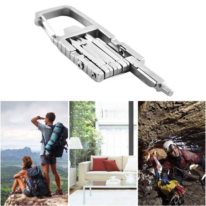 12-in-1 Keychain Stainless-Steel Folding Multitool, Screwdriver Bit Tool, Bottle Opener, Portable Pocket Tool for Outdoors, Camping