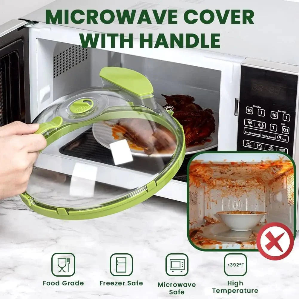 Adjustable Microwave Splatter Cover with Handle and Transparent Lid, Featuring Water Storage Box and Adjustable Steam Vents for Food Ventilation