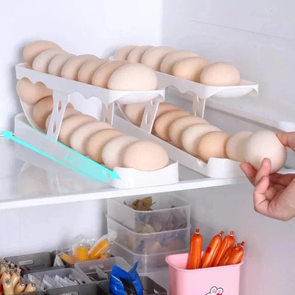 SearchFindOrder White Automatic Rolling Egg Rack Holder Storage Box