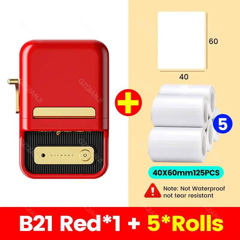 SearchFindOrder B1 Add 5Rolls 40x30 Pocket Printer Pro Red Bluetooth Label Maker