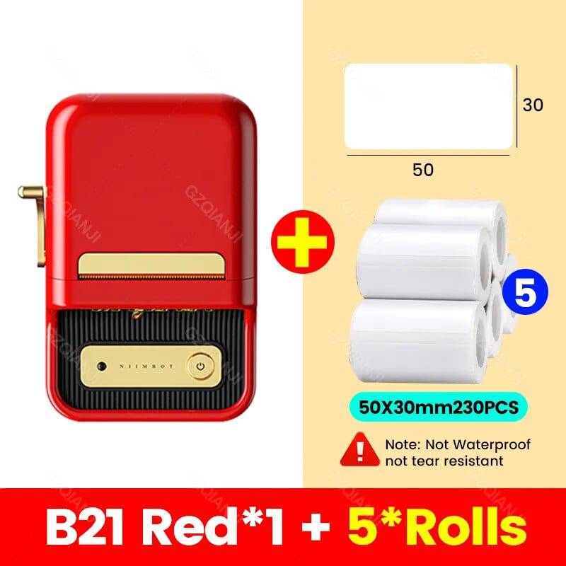 SearchFindOrder B1 Add 5Rolls 50x30 Pocket Printer Pro Red Bluetooth Label Maker