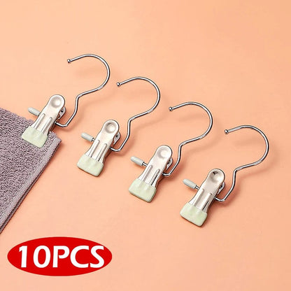 Laundry Hanging Hooks Clips, 10 Pcs Boot Hangers Heavy Duty Stainless Steel Portable Travel Drying Clothes Pins for Closet, Travel, Home