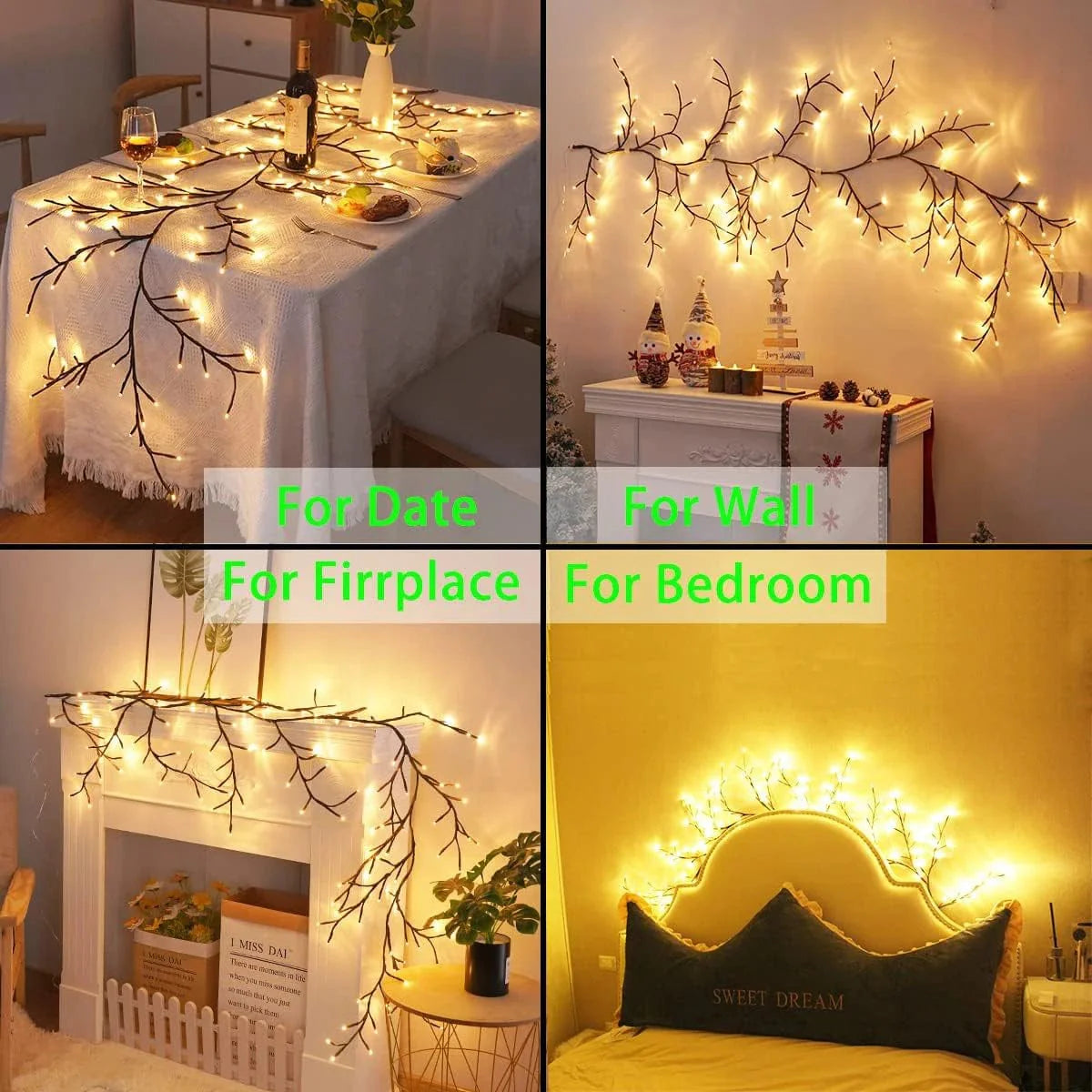 SearchFindOrder Warm White / 4.7Ft 72LEDS Bendable Willow Vine Decorative Night Light, For Bedroom