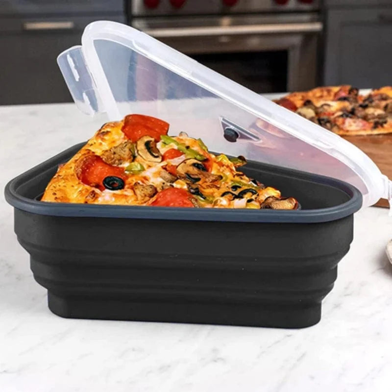 Reusable BPA-Free Pizza Storage Container with Lids and 5 Microwavable Serving Trays - Adjustable Silicone Pizza Slice Container for Space-Saving Organization