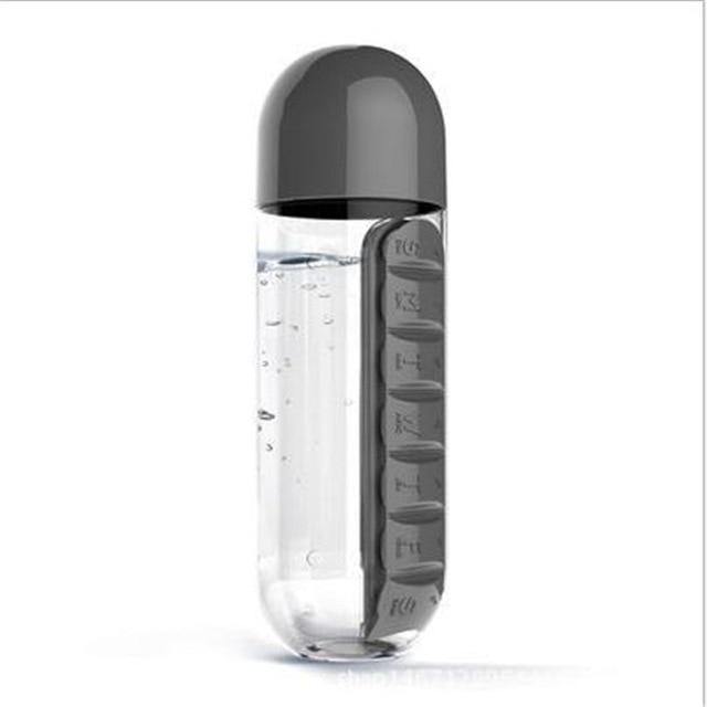 SearchFindOrder Black / 600ml Seven-Day Pill Case with 600ml Sports Water Bottle