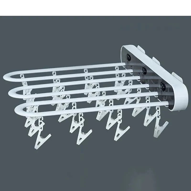 Folding Wall-Mounted Laundry Drying Rack with 24 Hanging Clips for Clothes