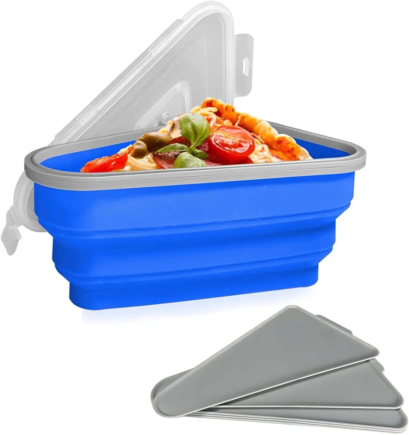 Reusable BPA-Free Pizza Storage Container with Lids and 5 Microwavable Serving Trays - Adjustable Silicone Pizza Slice Container for Space-Saving Organization