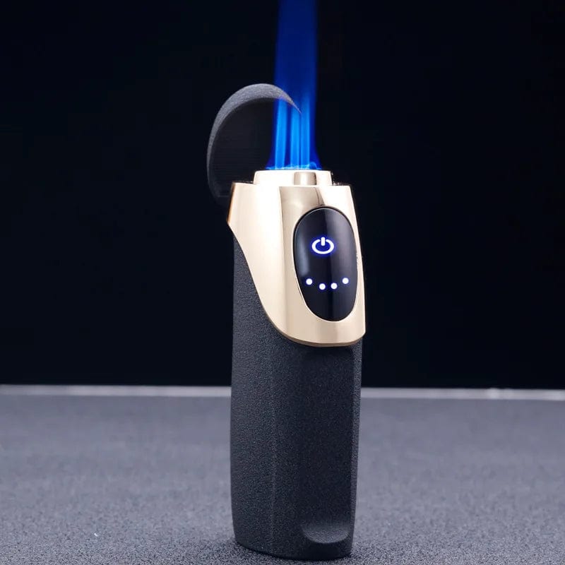 SearchFindOrder White Nickel Blue Flame Pro Touch Triple Torch Lighter USB Charge, Gas Mix & Electric Display