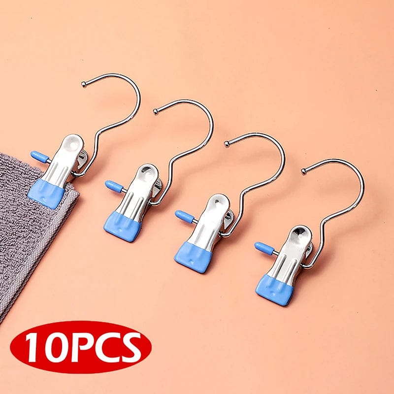 Laundry Hanging Hooks Clips, 10 Pcs Boot Hangers Heavy Duty Stainless Steel Portable Travel Drying Clothes Pins for Closet, Travel, Home