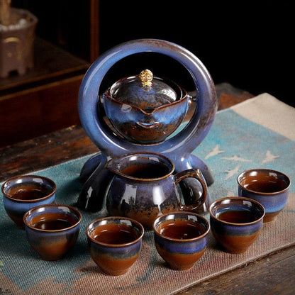 SearchFindOrder Royal Blue Unique Ancient Chinese Porcelain Teapot Set (Eight Piece Set)