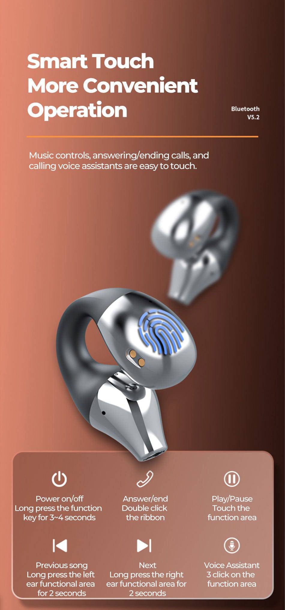 Wireless Ear Clip Bluetooth 5.2 Earphones - Smart Shop (Online Store for wise shoppers) 