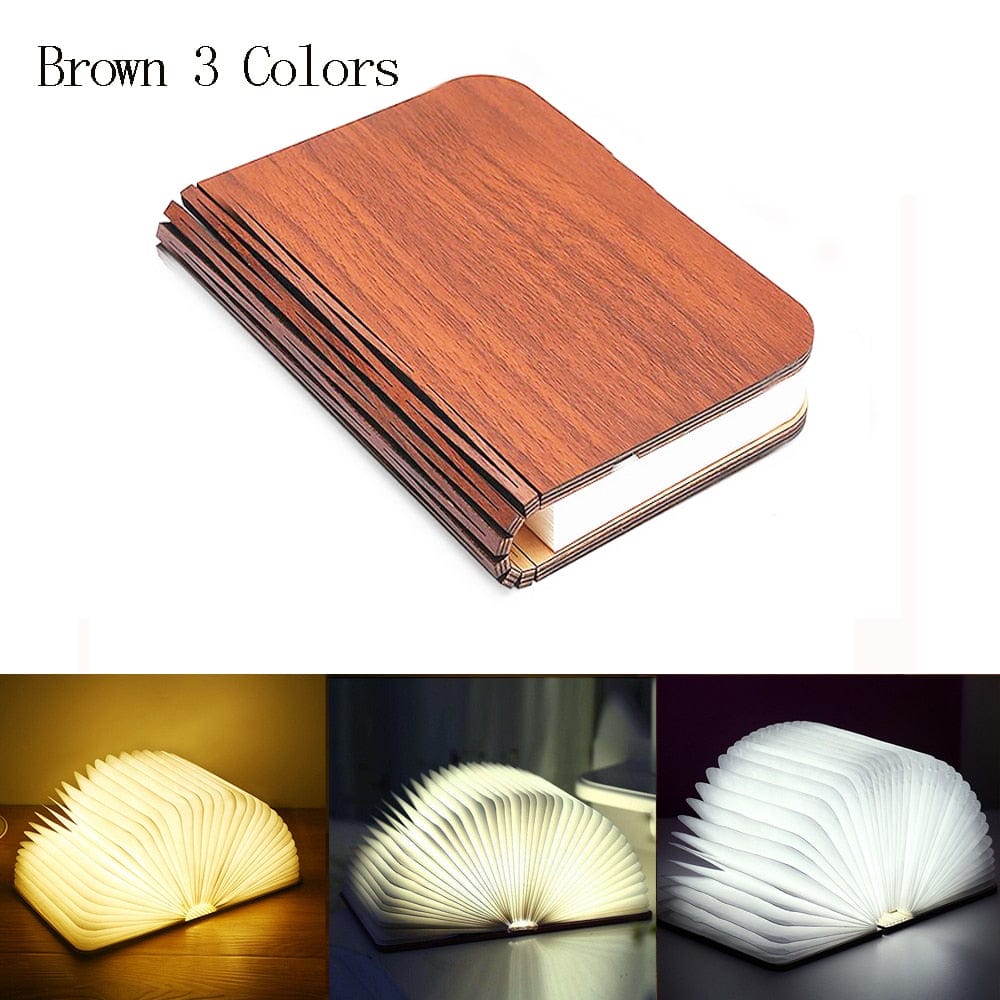 Enchanted Wooden Book Light, Novelty Folding Book Lamp, USB Rechargeable Wooden Table Lamp