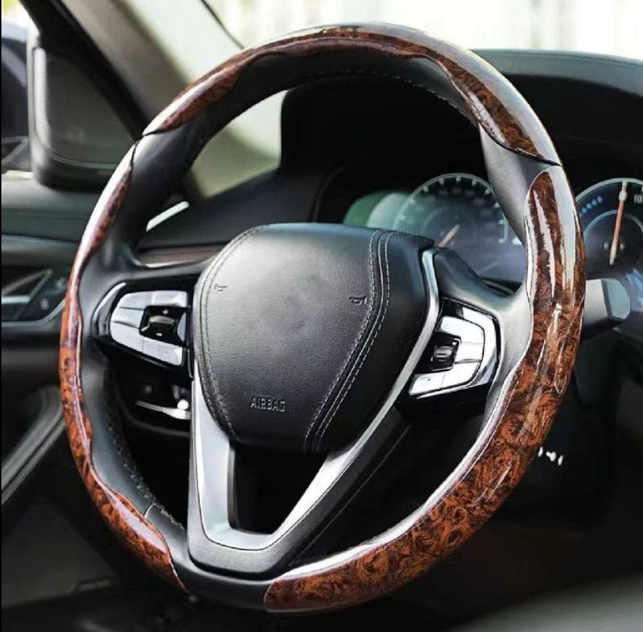 SearchFindOrder Yellow 3 pieces / China Universal Mahogany Wood Grain Steering Wheel Cover - Sleek All-Season Anti-Slip Set