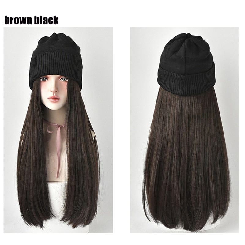 Knitted Long Hair Wig Beanie