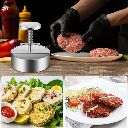 Stainless-Steel Adjustable Burger Press - Non-Stick Hamburger Patty Maker for Perfect Homemade Beef Burgers, Ideal for BBQ Grilling