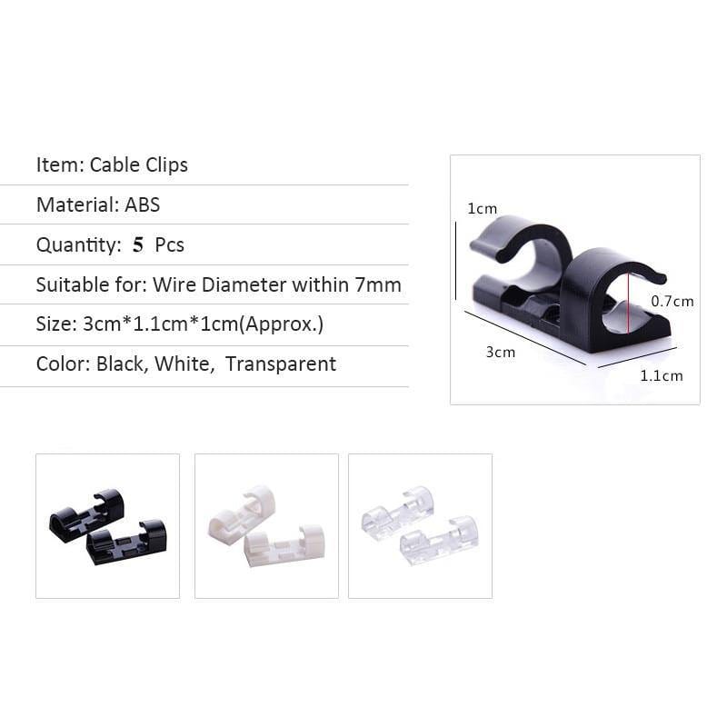 SearchFindOrder White-5PCS Cable Organizer Clips Desktop & Workstation