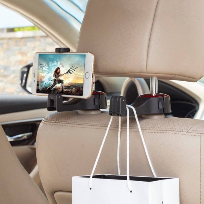 SearchFindOrder Black Car Headrest Hook With Phone Clip