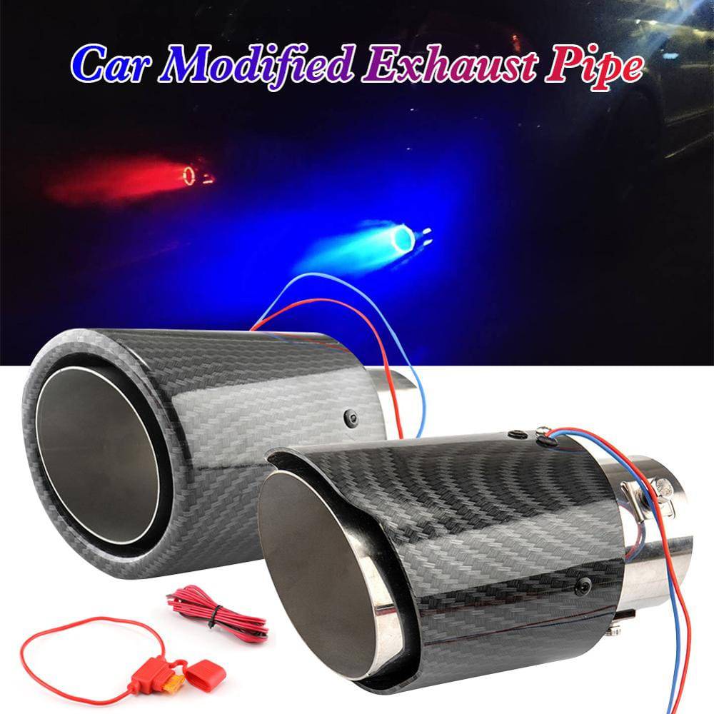 SearchFindOrder Straight Edge Red Carbon Fiber LED Car Exhaust Muffler Pipe Tip