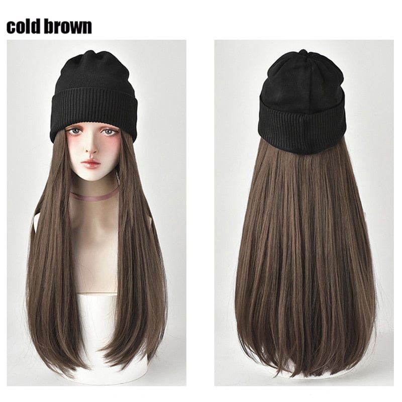 SearchFindOrder C dark brown Knitted Long Hair Wig Beanie