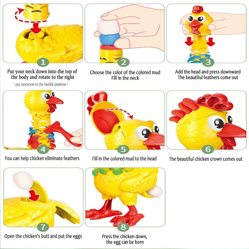 Colorful Feather Chicken Laying Plasticine Toy