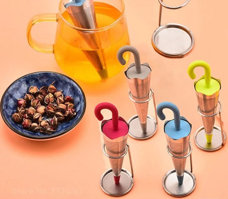 SearchFindOrder Red Colorful Umbrella Tea Infuser Stainless Steel & Silicone