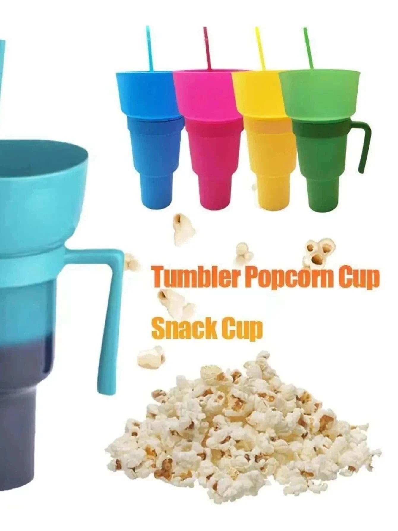 SearchFindOrder Green Creative 2-in-1 Popcorn Snack and Beverage Cup with Straw and Handle