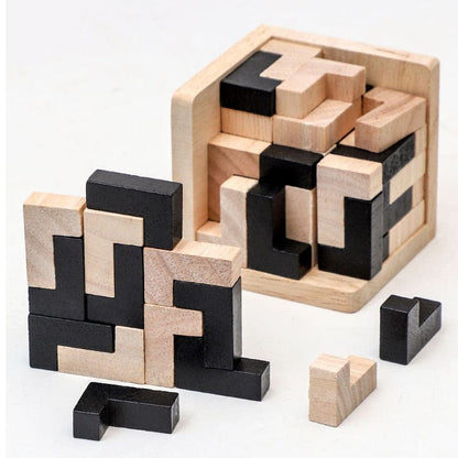 Creative 3D Wooden PuzzleInterlocking Cube Brain Teaser and Early Learning Educational Toy for Kids