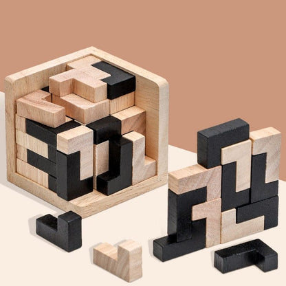 Creative 3D Wooden PuzzleInterlocking Cube Brain Teaser and Early Learning Educational Toy for Kids