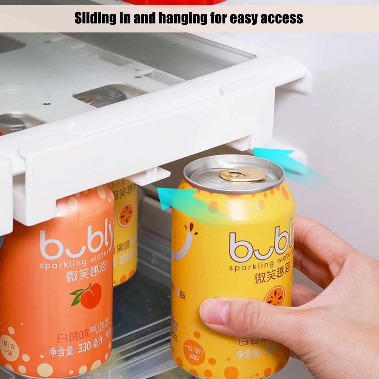 Double-Row Refrigerator Beverage Organizer for Pop, Beer and Soda Cans