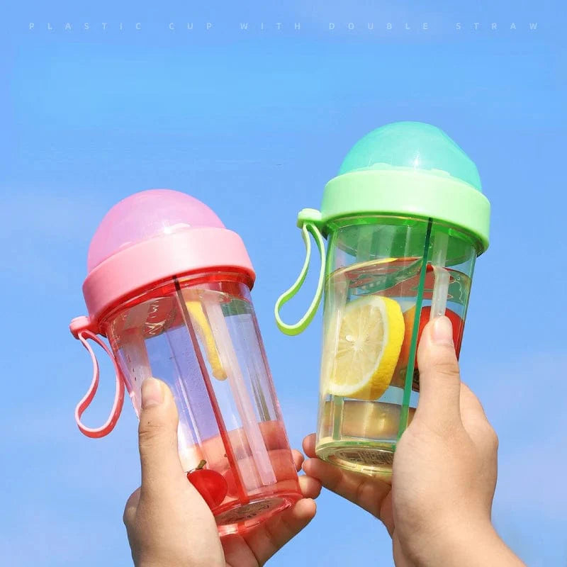 SearchFindOrder White / 600ml Double Straw Water Bottle