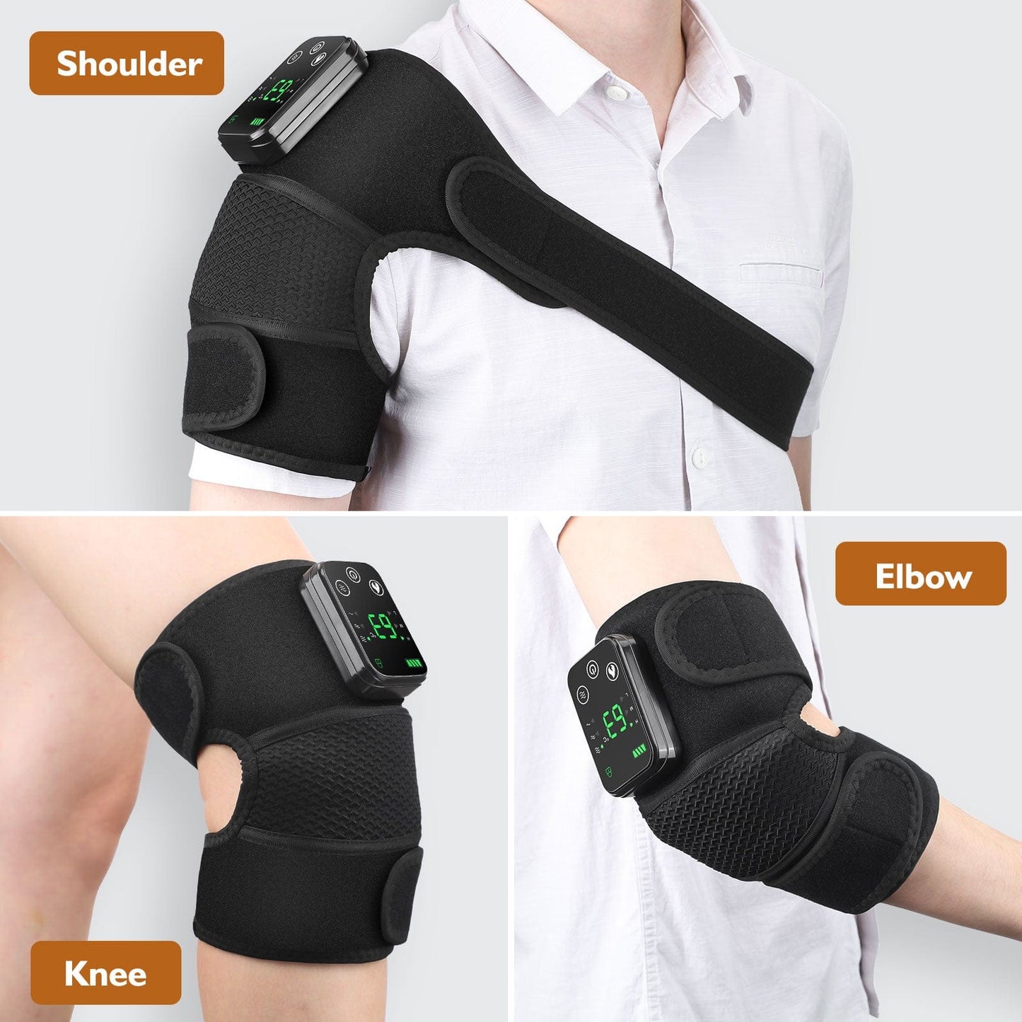 Heated Knee Brace Wrap with Massage, Shoulder and Elbow Vibration Heating Pad Massager for Pain Relief