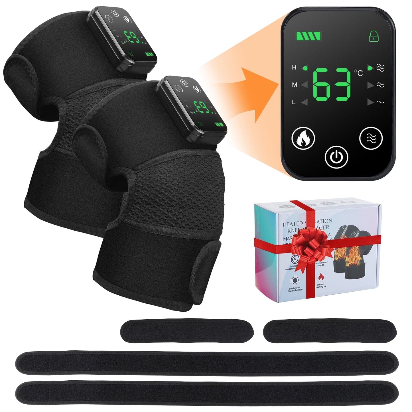 Heated Knee Brace Wrap with Massage, Shoulder and Elbow Vibration Heating Pad Massager for Pain Relief