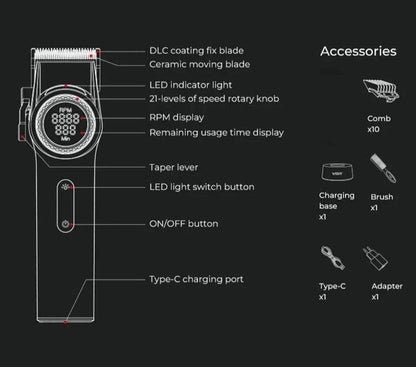 SearchFindOrder black Electric Adjustable Barber Hair Trimmer 9000 RPM