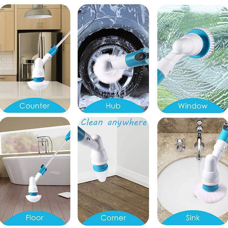 SearchFindOrder White stretch long / EU Electric Rotating Brush, Wireless Charge, Kitchen & Bathroom Cleaning Set