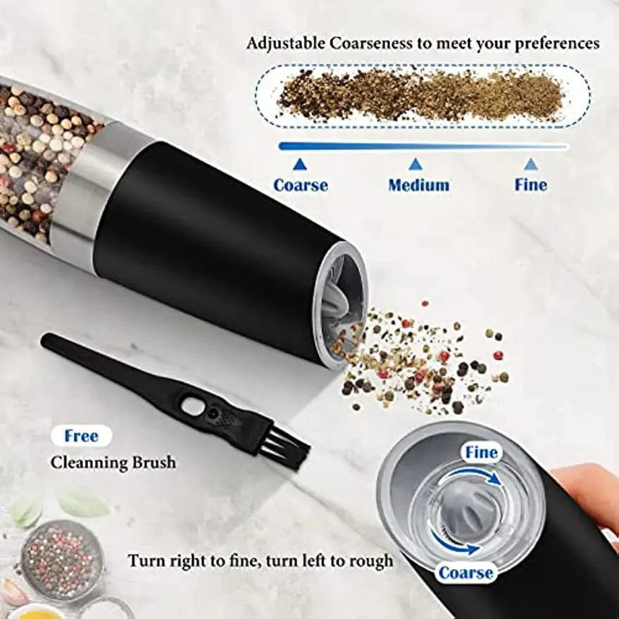 Electric Salt & Pepper Grinder Set, Adjustable Coarseness, Battery Powered with LED Light, Stainless Steel