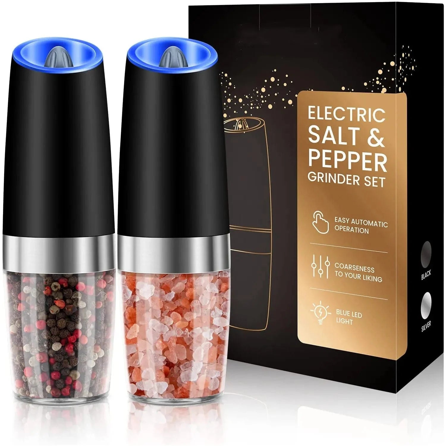 SearchFindOrder 1pcs black Electric Salt & Pepper Grinder Set