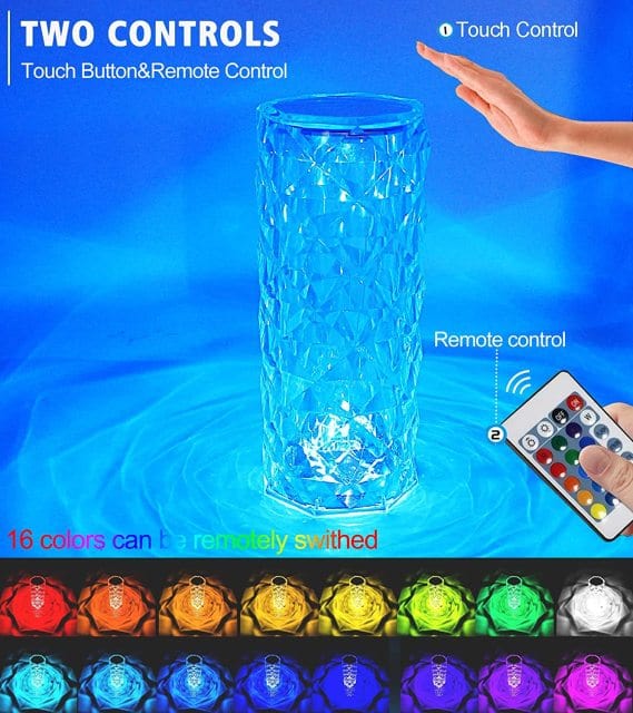 Crystal Rose Touch Control USB Rechargeable Lamp - Multi-Color (16 colors)