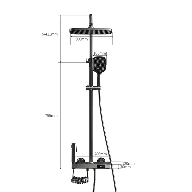 Elegant Modern 4-Function LCD Shower System - Shower Faucet Set with Rain Shower Head and Handheld Shower - High-Pressure Rain Shower System