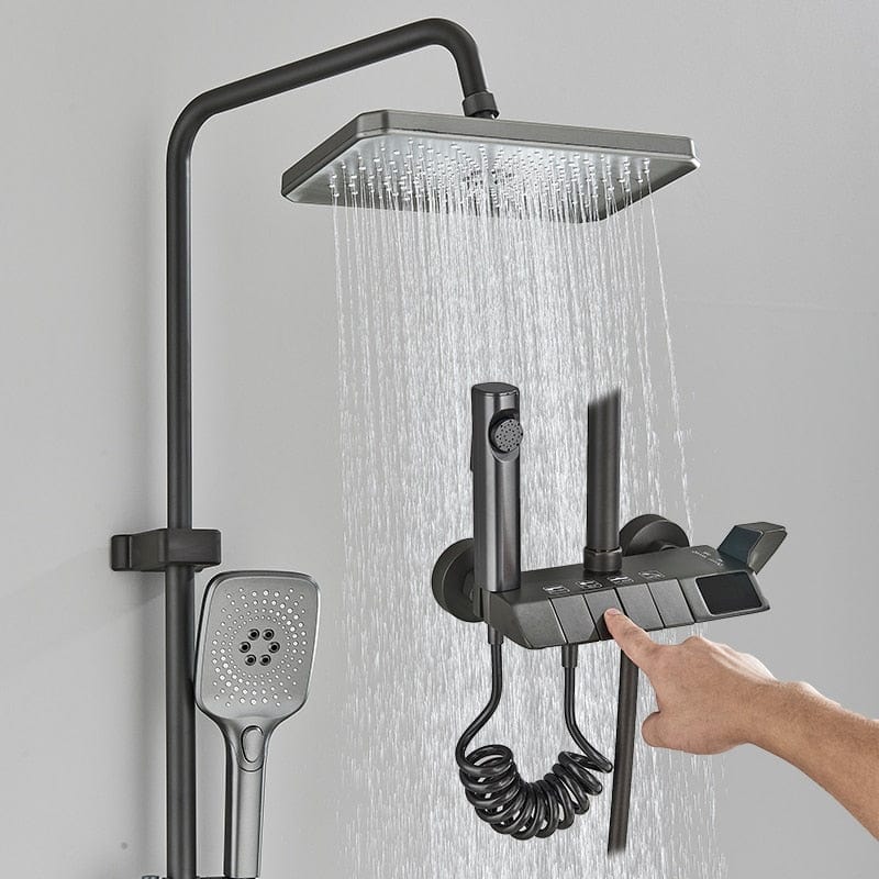 Elegant Modern 4-Function LCD Shower System - Shower Faucet Set with Rain Shower Head and Handheld Shower - High-Pressure Rain Shower System