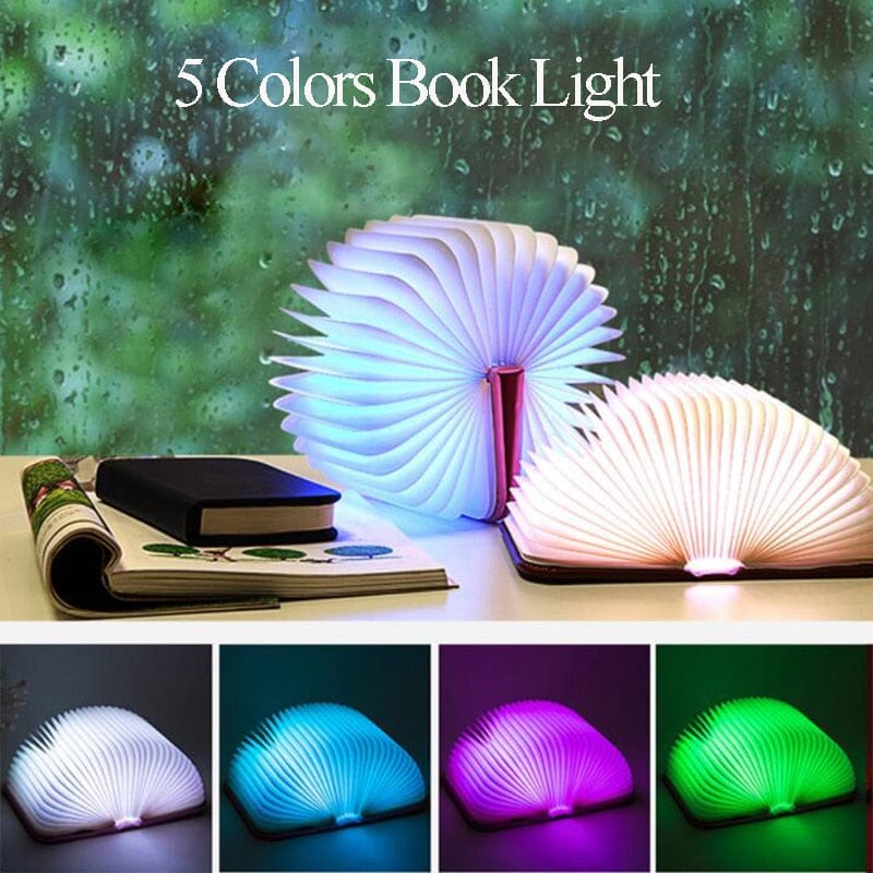 Enchanted Wooden Book Light, Novelty Folding Book Lamp, USB Rechargeable Wooden Table Lamp