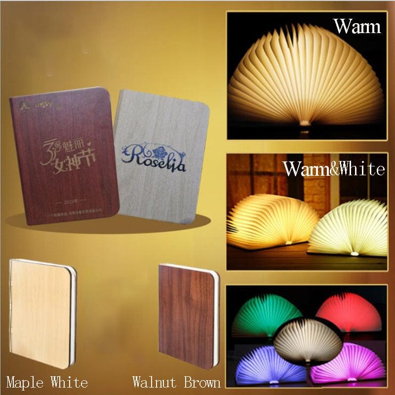 Enchanted Wooden Book Light, Novelty Folding Book Lamp, USB Rechargeable Wooden Table Lamp