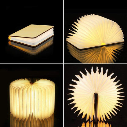 Enchanted Wooden Book Light, Novelty Folding Book Lamp, USB Rechargeable Wooden Table Lamp